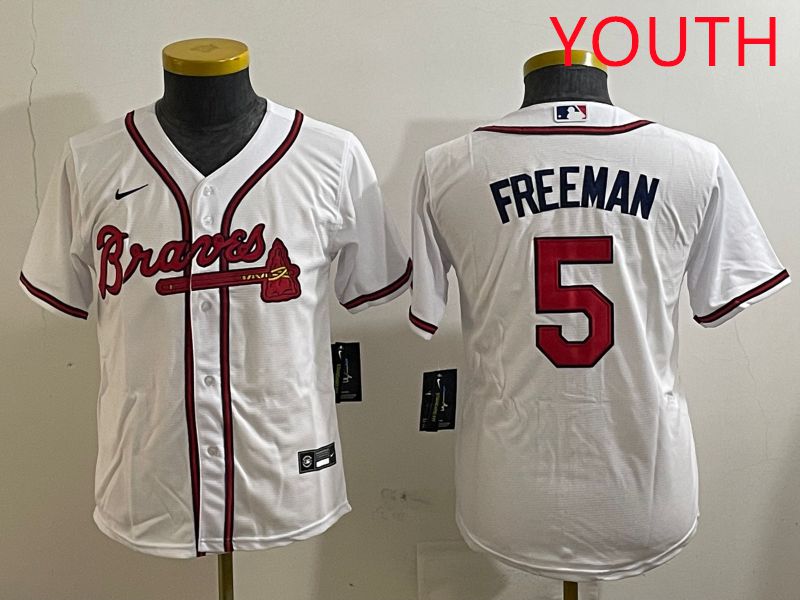 Youth Atlanta Braves #5 Freeman White Game 2025 Nike MLB Jersey style 1->youth mlb jersey->Youth Jersey